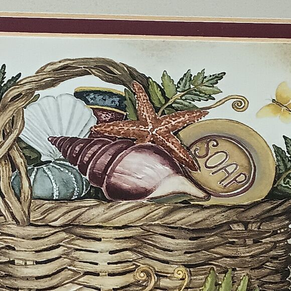 Vintage Laurie Korsgaden Bath Gift Basket Print #1 Matted Brown Wood Frame 14x12 - Picture 6 of 13